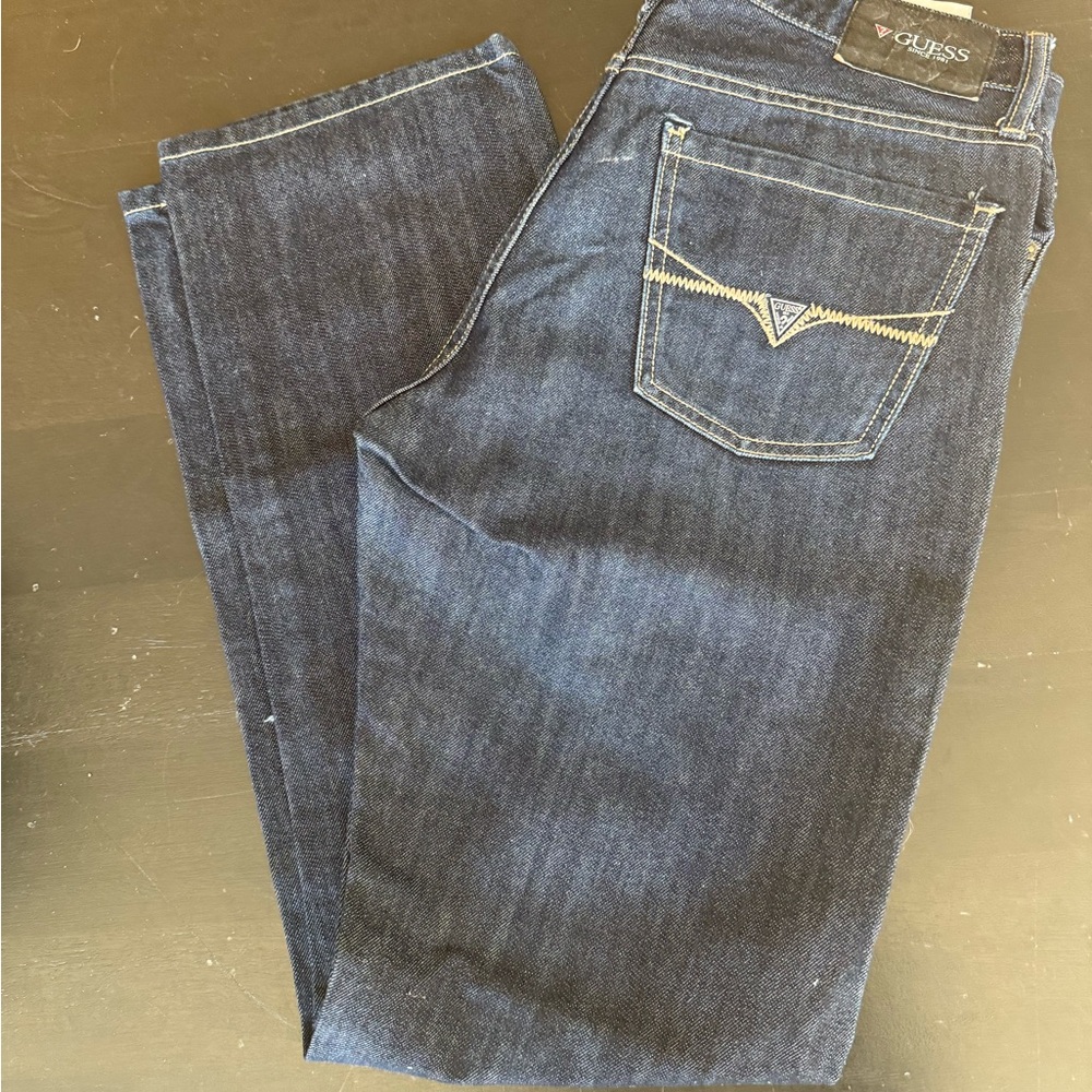 GUESS Men's Dark Blue Slim Straight Jeans